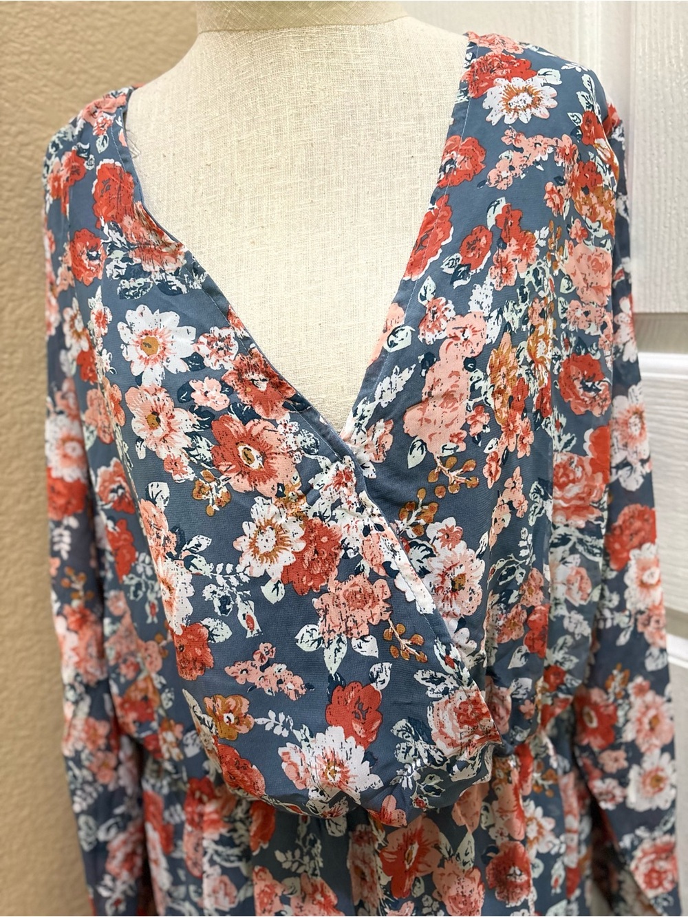NWT New Look Floral Maxi Dress 1X Boho Surplice V Neck Long Sleeve
